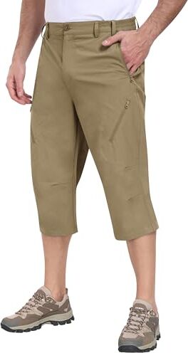 MoFiz Pantaloncini da Trekking Uomo 3/4 Pantaloni Capri Casual Leggeri Asciugatura Rapida Pantaloncini da Escursionismo Golf Esterno con 5 Cerniera Tasche Cachi Taglia EU M