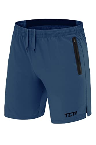 TCA Elite Tech Pantaloncini Corti Uomo Sportivi da Corsa con Tasche Laterali con Zip Azzurro, XXL