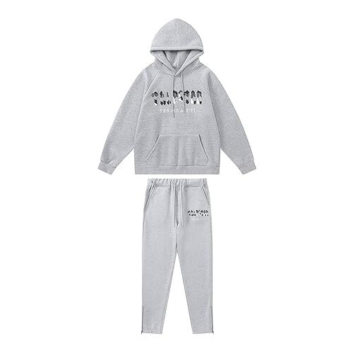 BIXPAK Set di Tuta da Uomo e Donne Ricamo Trapstar di Marca alla Moda,Giacca con Cappuccio E Pantaloni,Felpa con Cappuccio,Set Felpa in Pile con Cappuccio (M, Grey I)