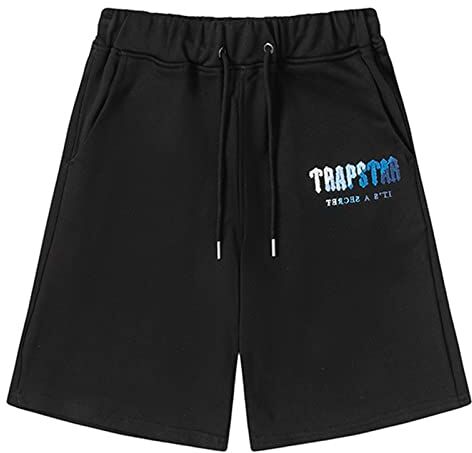 POLDOM Trapstar Maglietta a Maniche Corte,Pantaloncini Casual Sweatsuit, con Logo Ricamo Trapstar,Tuta Da Jogging Unisex (Color : Black shorts, Dimensione : Large)