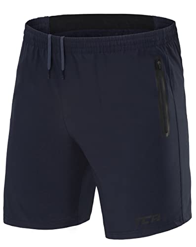 TCA Elite Tech Pantaloncini Corti Uomo Sportivi da Corsa con Tasche Laterali con Zip Blu Scuro, L