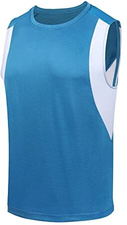 AMZSPORT Canotta Uomo Palestra Canottiere Sportive Maglia Senza Maniche per Running Bodybuilding Gym, Blu Cielo XL