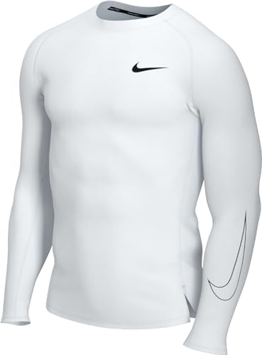 Nike M NP DF Tight Top LS, Maglia Lunga Uomo, White/Black/Black, L