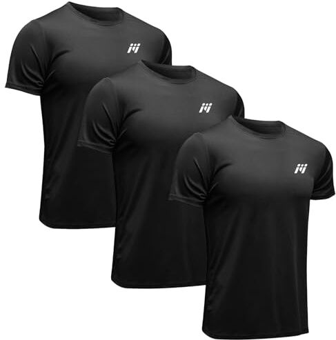 MEETWEE Maglietta Uomo, Maglia a Manica Corta Asciugatura Rapida Fitness T-Shirt da Sport per Corsa Palestra Fitness (Nero + Nero + Nero, XXL)