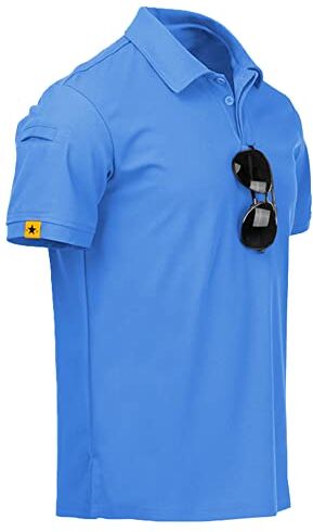 geeksport Polo Shirt Sportiva Uomo Manica Corta Golf T-Shirt con portaocchiali abbottonatura Leggera Outdoor Estiva (Blu Chiaro 2XL)