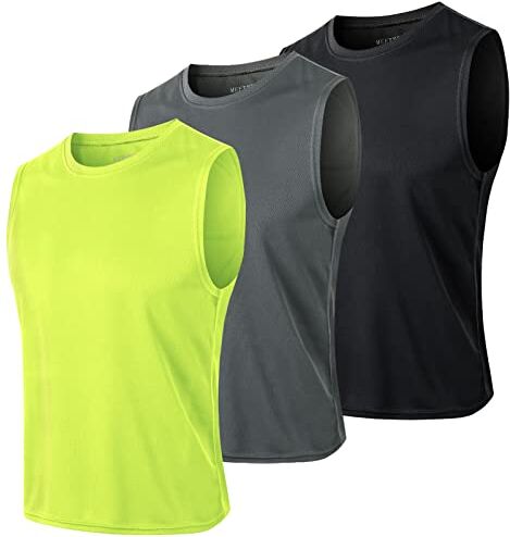 MEETYOO Canotte Vest Uomo, Maglie Senza Maniche Palestra T Shirt Sportiva per Corsa Ciclismo Fitness Vest, Verde+nero+grigio, XXL