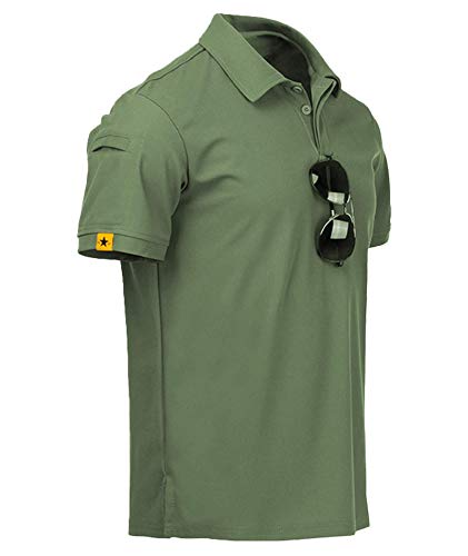 geeksport Polo Shirt Sportiva Uomo Manica Corta Golf T-Shirt con portaocchiali abbottonatura Leggera Outdoor Estiva (Verde 2XL)