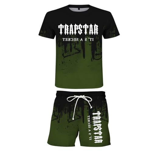 Generic Trapstar Shooters Tuta Trapstar Corta Maglietta Trapstar Uomo Estiva Trapstar Tuta con Pantaloni Tute Trapstar a Maniche Corte con Logo Stampato Trapstar Tshirt Tute Trapstar Unisex (S-2XL) Trapstar