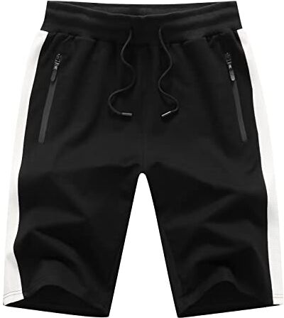 Tansozer Pantaloni Corti Uomo Pantaloncini Uomo Sportivi Estivi Cotone Pantaloncini Corsa Uomo Running Palestra Shorts con Tasche Nero M