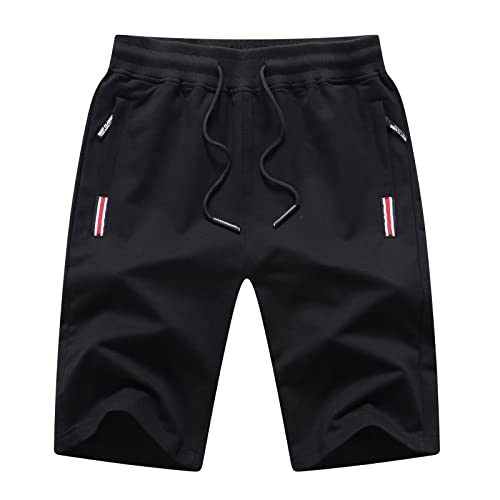 Tansozer Pantaloncini Uomo Shorts Running Uomo Cotone Sportivi Pantaloncini Corti Pantaloncini Palestra Uomo con Tasche Estivi Pantaloncini Corsa Nero S