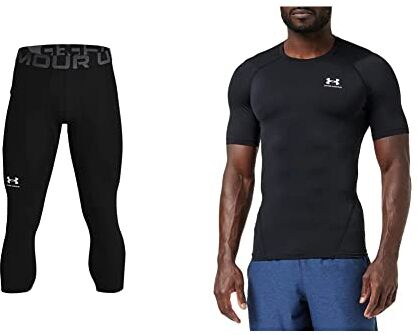 Under Armour UA HG 3/4, Leggings Uomo, Black White, L & UA HG Comp, T Shirt Uomo, Nero (Black/White), L