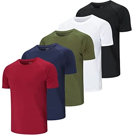 Cimic 5 Pezzi Maglietta Uomo Manica Corta T Shirt Palestra Trekking Running Maglia Traspirante Maglietta Sport Maglie Abbigliamento Estive Padel Sportiva Tshirt (510-Black White Green Navy Red-S)