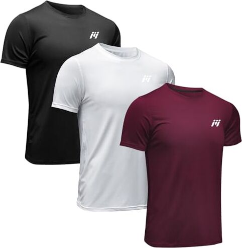 MEETWEE Maglietta Uomo, Maglia a Manica Corta Asciugatura Rapida Fitness T-Shirt da Sport per Corsa Palestra Fitness (Nero+Bianco+Rosso, S)