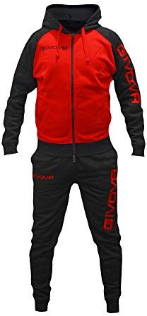 Perseo Sport Tuta Uomo Cotone Felpato Cappuccio Givova LF33 (Rosso/Nero, S)