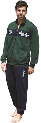 Australian Tuta Homewear Uomo In French Terry, Per Mezze Stagioni Vari Modelli Maschile, Primavera Autunno (IT, Testo, XL, Regular, Regular, AF102-Verde Abete/Blu)