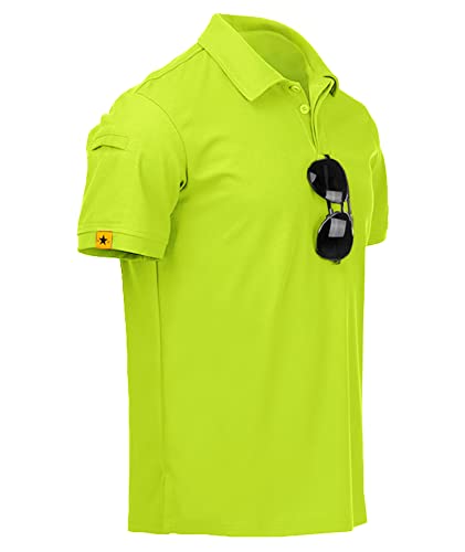 geeksport Polo Shirt Sportiva Uomo Manica Corta Golf T-Shirt con portaocchiali abbottonatura Leggera Outdoor Estiva (Verde Limone 2XL)