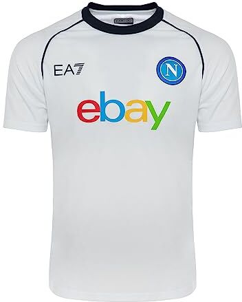 SSC NAPOLI Maglia Allenamento Bianca, EA7, Prodotto Ufficiale, Logo SSCN, inserti blu, mezze maniche, XL