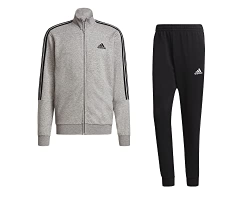 Adidas M 3s Ft Tt Ts Tuta da ginnastica, Top:medium Grey Heather/Black Bottom:black/White, 7 Uomo