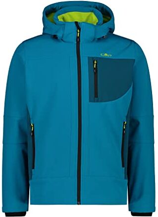 CMP Giacca Uomo in Softshell con Cappuccio Staccabile – 3A01787N (58, Azzurro/Lime/Nero)