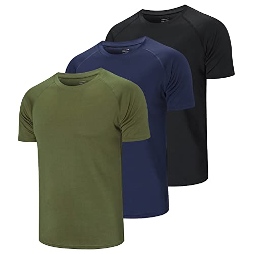 Cimic 3 Pezzi Maglietta Uomo Manica Corta T Shirt Palestra Trekking Running Maglia Traspirante Maglietta Sport Maglie Abbigliamento Estive Padel Sportiva Tshirt (590-Black Navy Green-M)