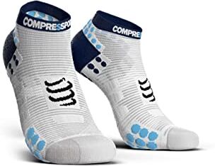 COMPRESSPORT PRO Racing Socks v3.0 Run Low, Calzini da Gara Unisex-Adult, Bianco/Blu, T4, 45-48 EU