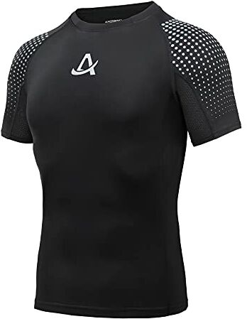 AMZSPORT Maglie Compressione Uomo Maglietta Palestra a Manica Corta T-Shirt Ciclismo Running, Nero, XXL