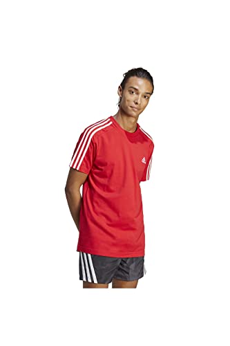 Adidas Essentials Single Jersey 3-Stripes T-Shirt, Maglietta a Maniche Corte Uomo, Better Scarlet/White, S