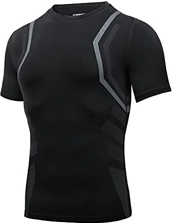 AMZSPORT Maglie Compressione Uomo Maglietta Manica Corta Maglia Palestra da Asciugatura Rapida, Nero XXL