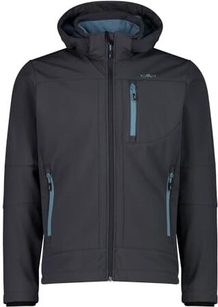 CMP Giacca in Softshell da Uomo con Cappuccio Removibile, Antracite-Hydro, 46