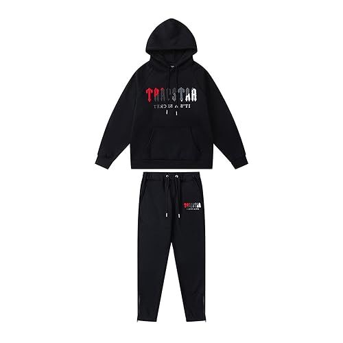 BIXPAK Set di Tuta da Uomo e Donne Ricamo Trapstar di Marca alla Moda,Giacca con Cappuccio E Pantaloni,Felpa con Cappuccio,Set Felpa in Pile con Cappuccio (M, Black F)