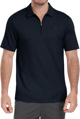 MoFiz Polo con Cerniera Uomo Manica Corta Maglietta Estate Camicia Traspirante Sportiva Golf Lavoro Top Blu Marino EU XL