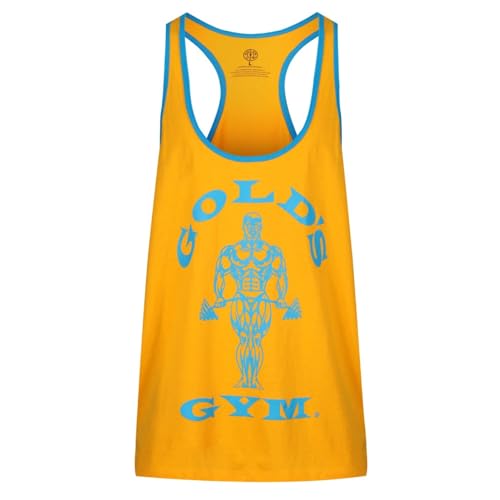 Gold's Gym Palestra UK  Mens Allenamento Serbatoio Fitness Top Muscle Joe Contrasto Gold Stringer Vest, Oro/Turchese, Grande, L