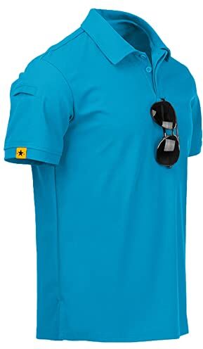 geeksport Polo Shirt Sportiva Uomo Manica Corta Golf T-Shirt con portaocchiali abbottonatura Leggera Outdoor Estiva (Blu Verde 2XL)