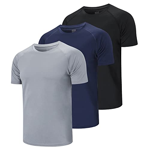 Cimic 3 Pezzi Maglietta Uomo Manica Corta T Shirt Palestra Trekking Running Maglia Traspirante Maglietta Sport Maglie Abbigliamento Estive Padel Sportiva Tshirt (590-Black Grey Navy-2XL)