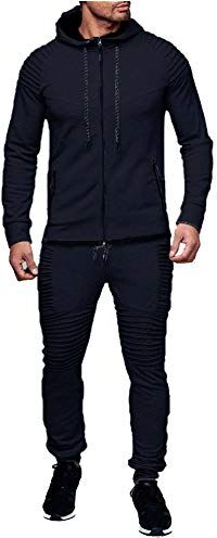 amropi Tute da Ginnastica Uomo Maniche Lunghe Felpa con Cappuccio e Jogging Pantaloni Sportiva Set Marina,3XL