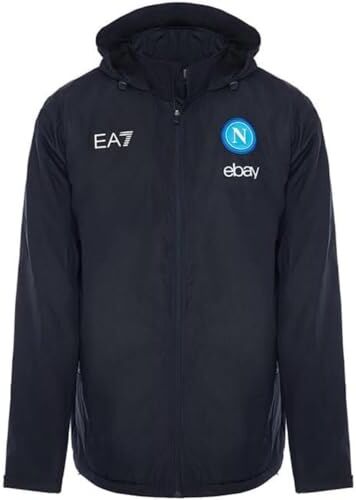 SSC NAPOLI Giacca Antivento Pesante Blu, EA7, Prodotto Ufficiale, Logo SSCN, invernale, con cappuccio, chiusura zip, XXXXL