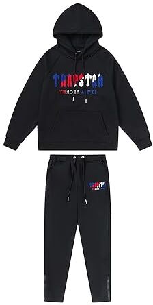 BIXPAK Set di Tuta da Uomo e Donne Ricamo Trapstar di Marca alla Moda,Giacca con Cappuccio E Pantaloni,Felpa con Cappuccio,Set Felpa in Pile con Cappuccio (S, Black H)