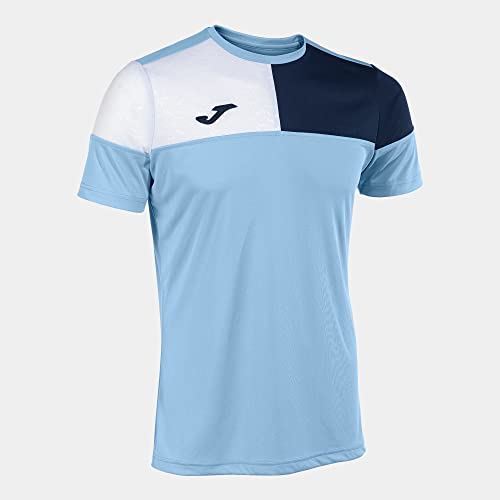 Joma Maglia a Manica Corta Uomo Crew V Celeste Blu Navy Bianco