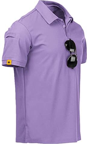 geeksport Polo Shirt Sportiva Uomo Manica Corta Golf T-Shirt con portaocchiali abbottonatura Leggera Outdoor Estiva (Viola Lilla 3XL)