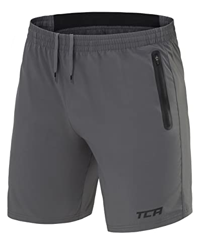 TCA Elite Tech Pantaloncini Corti Uomo Sportivi da Corsa con Tasche Laterali con Zip Grigio, M