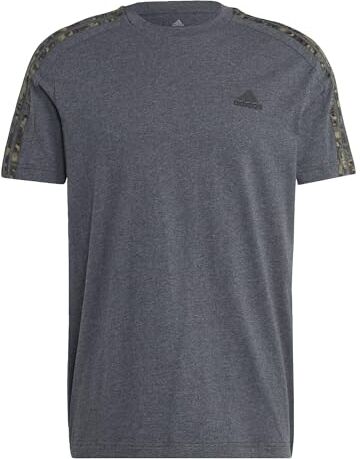 Adidas Essentials Single Jersey 3-Stripes T-Shirt, Maglietta a Maniche Corte Uomo, Dark Grey Heather/Black, M