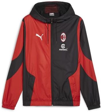 Puma AC Milan Giacca Prematch con zip e cappuccio, Stagione 2023/24, Adulto, Unisex,  Black-For All Time Red