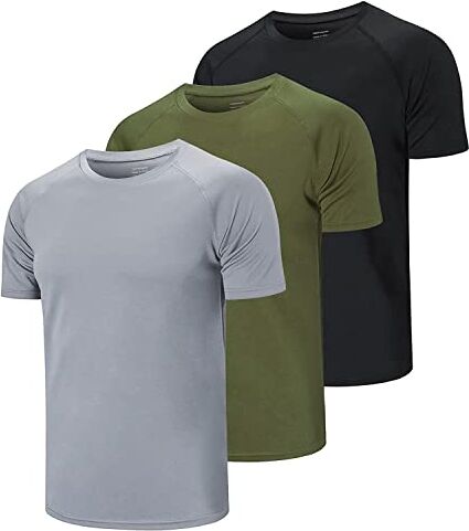 Cimic 3 Pezzi Maglietta Uomo Manica Corta T Shirt Palestra Trekking Running Maglia Traspirante Maglietta Sport Maglie Abbigliamento Estive Padel Sportiva Tshirt (590-Black Grey Green-XL)