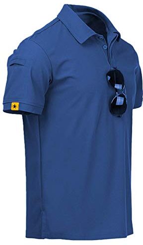 geeksport Polo Shirt Sportiva Uomo Manica Corta Golf T-Shirt con portaocchiali abbottonatura Leggera Outdoor Estiva (Blu 3XL)