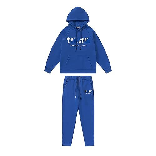 BIXPAK Set di Tuta da Uomo e Donne Ricamo Trapstar di Marca alla Moda,Giacca con Cappuccio E Pantaloni,Felpa con Cappuccio,Set Felpa in Pile con Cappuccio (M, Blue A)