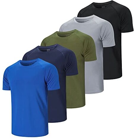 Cimic 5 Pezzi Maglietta Uomo Manica Corta T Shirt Palestra Trekking Running Maglia Traspirante Maglietta Sport Maglie Abbigliamento Estive Padel Sportiva Tshirt (510-Black Grey Green Navy Blue-S)