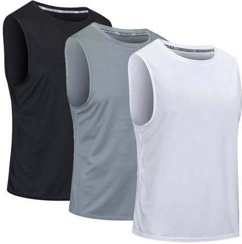 Cimic 3 Pezzi Canotta Palestra Uomo Sportiva Running Canottiera Estiva Maglia Smanicata Maglietta Senza Maniche T Shirt Traspirante Allenamento Canotte Mare Bodybuilding (0303-Black Grau White-XL)