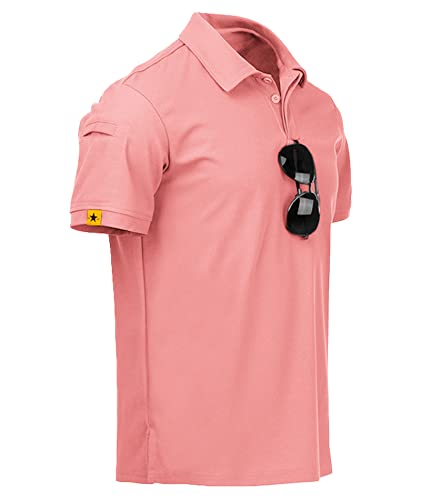 geeksport Polo Shirt Sportiva Uomo Manica Corta Golf T-Shirt con portaocchiali abbottonatura Leggera Outdoor Estiva (Rosso Corallo 2XL)