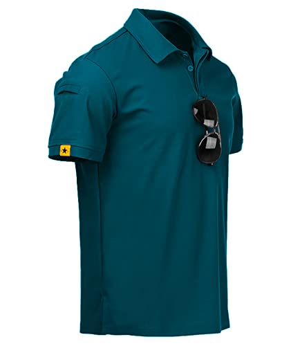 geeksport Polo Shirt Sportiva Uomo Manica Corta Golf T-Shirt con portaocchiali abbottonatura Leggera Outdoor Estiva (Blu Scuro 2XL)