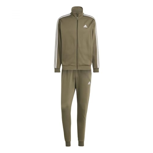 Adidas Basic 3-Stripes Fleece Track Suit Tuta da allenamento, Olive Strata, XL Corto